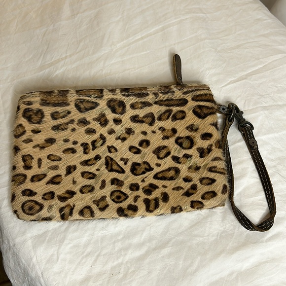 MYRA BAG leather brown/black animal print with gold specks. Slick Hairon Pouch. - Picture 2 of 10
